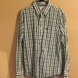 AMERICAN EAGLE Medium Green Plaid Button Down